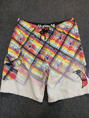 Hurley Men’s Multicolor Pixel Grid Board Shorts Sz 36